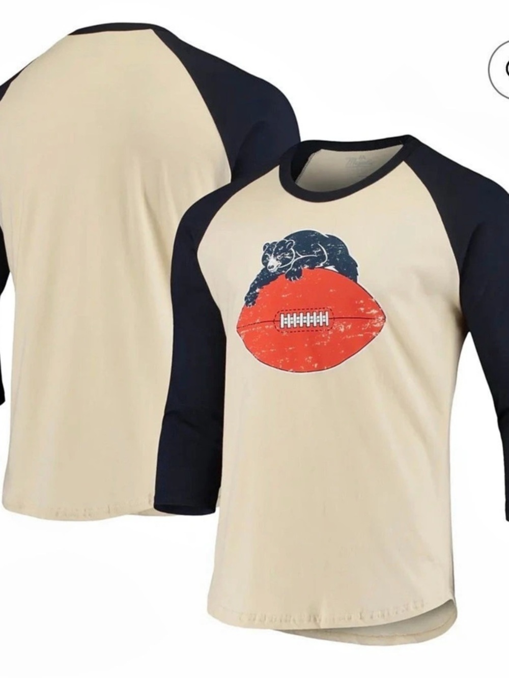 Men's Majestic Threads Cream/Navy Chicago Bears Football Raglan 3/4-Sleeve Tee
